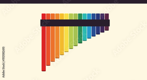 Rainbow Pan Flute Musical Instrument with Black Ribbon on Cream Background