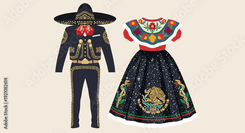 Traditional Mexican Mariachi Suit and Folkloric Dress