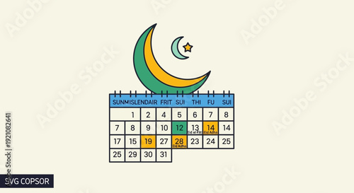 Ramadan Calendar Moon Star Icon - Islamic Holiday Planning Concept
