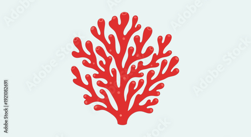 Red Coral Branch Isolated on Light Blue Background, Underwater Marine Life Illustration