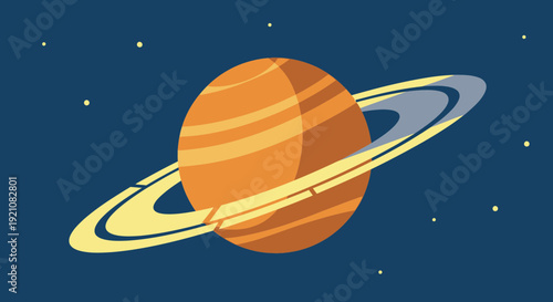 Saturn Planet with Rings, Cosmic Space Background, Stars