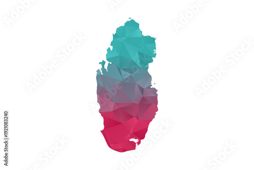 Qatar Map - Polygon Style Vector Illustration in Teal and Red Gradient, Low Poly Geometric Design, Isolated on White Background for Infographics and Education.