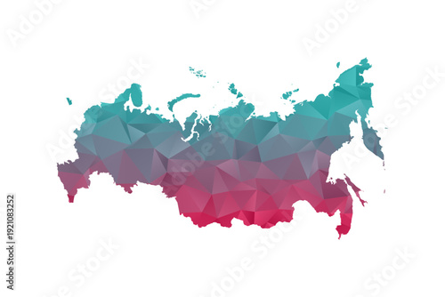 Russia Map - Polygon Style Vector Illustration in Teal and Red Gradient, Low Poly Geometric Design, Isolated on White Background for Infographics and Education.