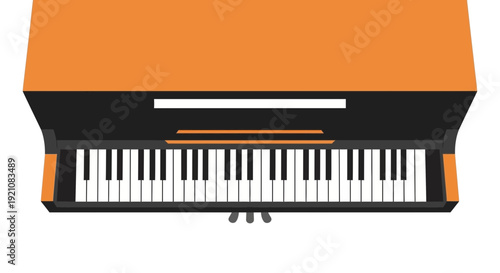 Top View of an Orange Grand Piano Keyboard, Modern Design