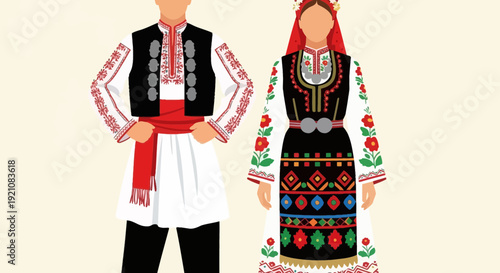 Traditional Bulgarian Folk Costumes: Man and Woman