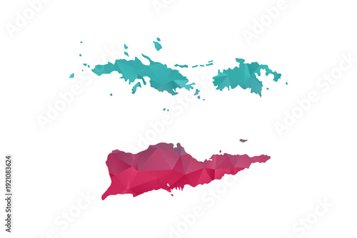 U.S. Virgin Islands Map - Polygon Style Vector Illustration in Teal and Red Gradient, Low Poly Geometric Design, Isolated on White Background for Infographics and Education.