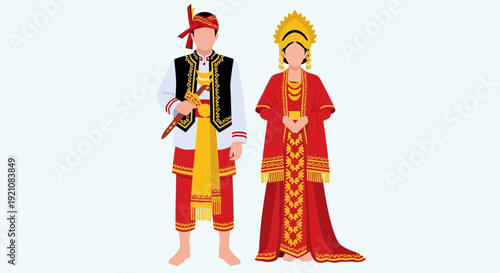 Traditional Indonesian Couple in Ethnic Attire, Cultural Heritage Illustration