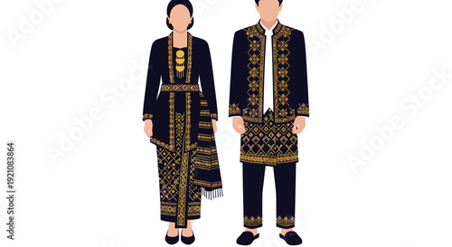 Traditional Indonesian Couple in Formal Attire, Batik and Kebaya