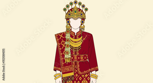 Traditional Indonesian Wedding Attire Illustration