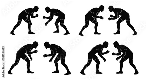 Four black and white illustrations depicting wrestling holds and techniques