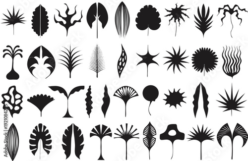 Collection of various leaf and flower silhouettes