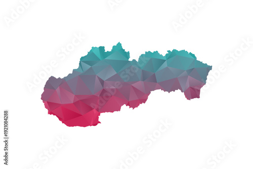 Slovakia Map - Polygon Style Vector Illustration in Teal and Red Gradient, Low Poly Geometric Design, Isolated on White Background for Infographics and Education.
