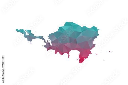 Sint Maarten Map - Polygon Style Vector Illustration in Teal and Red Gradient, Low Poly Geometric Design, Isolated on White Background for Infographics and Education.