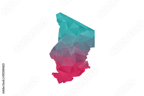 Chad Map - Polygon Style Vector Illustration in Teal and Red Gradient, Low Poly Geometric Design, Isolated on White Background for Infographics and Education.