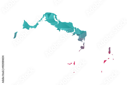 Turks and Caicos Islands Map - Polygon Style Vector Illustration in Teal and Red Gradient, Low Poly Geometric Design, Isolated on White Background for Infographics and Education.