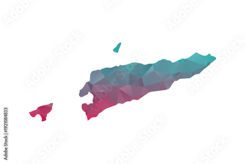 Timor Leste Map - Polygon Style Vector Illustration in Teal and Red Gradient, Low Poly Geometric Design, Isolated on White Background for Infographics and Education.