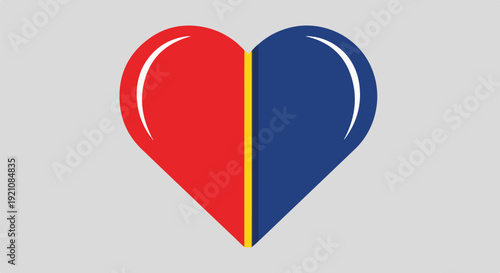 A heart shape split with a yellow line and contrasting colors