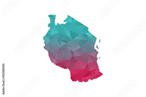 Tanzania Map - Polygon Style Vector Illustration in Teal and Red Gradient, Low Poly Geometric Design, Isolated on White Background for Infographics and Education.