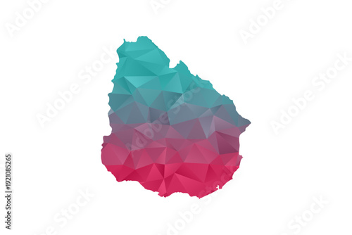 Uruguay Map - Polygon Style Vector Illustration in Teal and Red Gradient, Low Poly Geometric Design, Isolated on White Background for Infographics and Education.