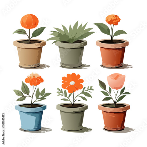 Yellow Pansy and Spring Blossom Plant Illustration Set in Small Pot for Balcony Garden Decor and Floral Art Presentation