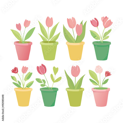 Yellow Pansy and Spring Flower Plant Illustration Set in Small Decorative Pot for Balcony Garden Decor and Floral Art