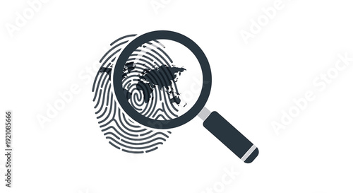 Magnifying Glass Examining Fingerprint Illustration.