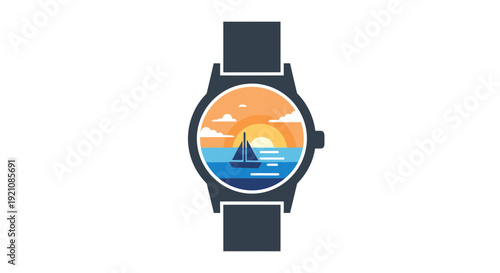 Wristwatch with Sailboat Scene on Face.