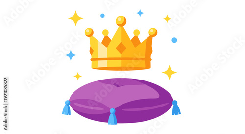 Purple Cushion with Golden Crown Illustration.