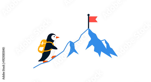 Penguin Climber with Backpack and Flag.