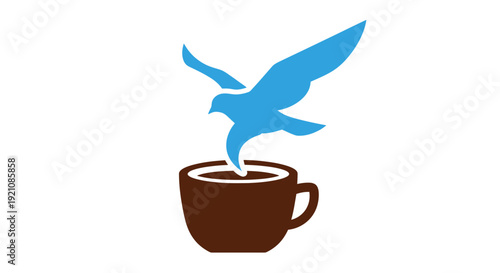Blue Bird Emerging from Coffee Cup.