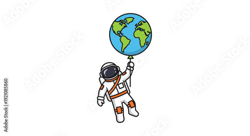 Astronaut Holding Earth Cartoon Illustration.