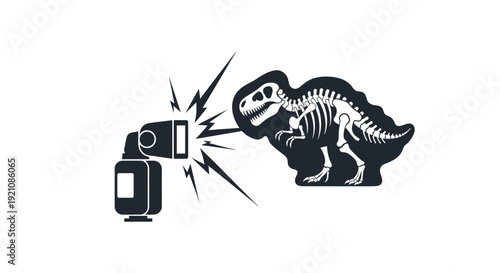 Camera Collides with Dinosaur Skeleton Illustration.
