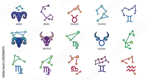 Zodiac Constellations and Symbols: Aries, Taurus, Gemini