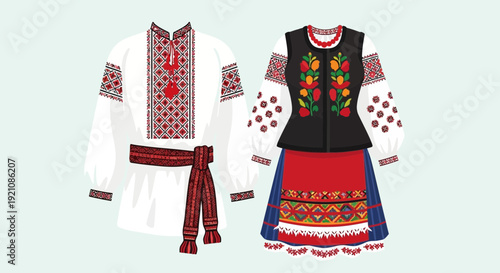 Traditional Ukrainian Folk Clothing: Vyshyvanka Shirt and Embroidered Dress