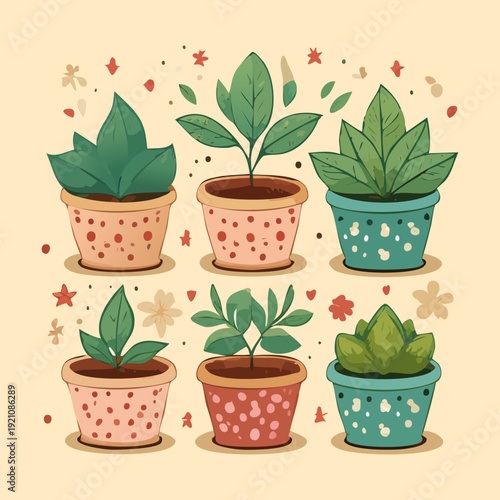 Rustic Collection Of Garden Herbs And Green Plant Illustration Set In Weathered Terracotta Pot For Farmhouse Style