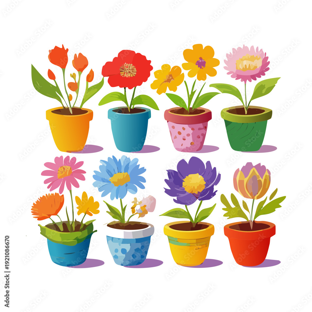 Fototapeta premium Simple Herb Garden And Kitchen Window Plant Illustration Set In Blue Ceramic Pot For Fresh Cooking Ingredients