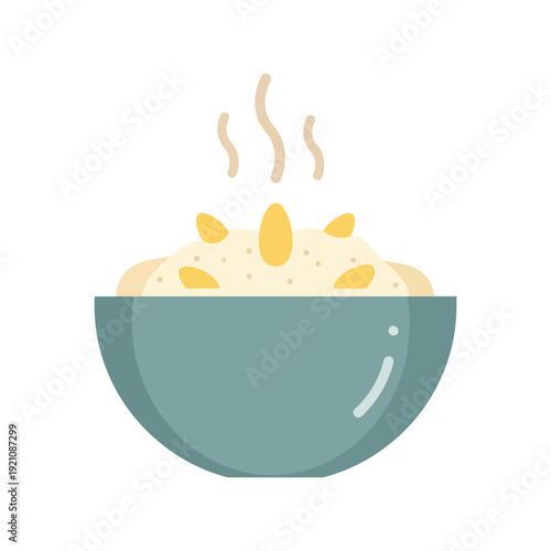 Steaming Rice Bowl Vector Clipart Isolated on White Background for Food Design