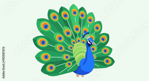 Vibrant Peacock Displaying Colorful Feathered Tail
