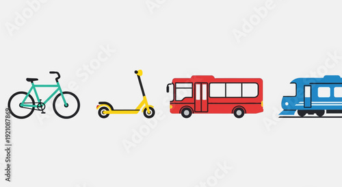 Bicycle Scooter Bus Train Transportation Modes.