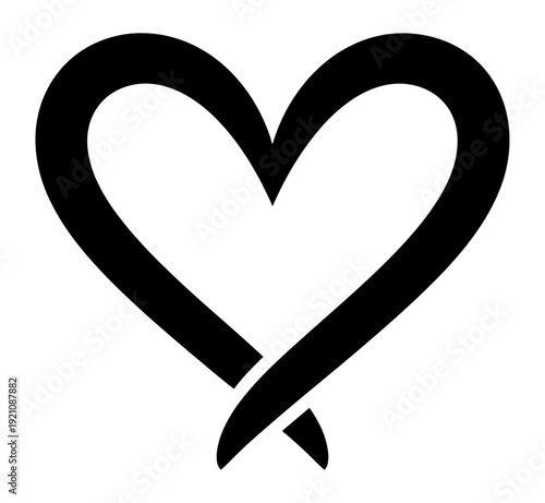 A simple black outline of a heart shape with a stylized crossover at the bottom, symbolizing love.