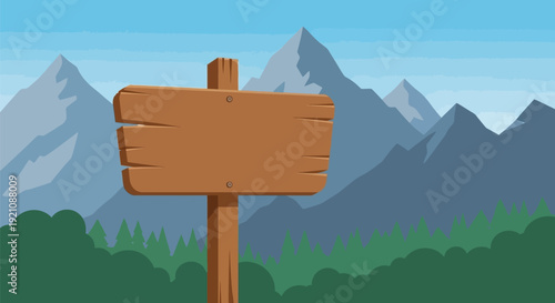 Blank Wooden Sign on Post.