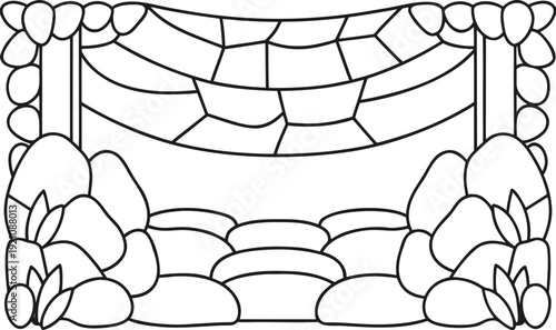 Rustic stone archway framing a textured wall perfect for a natural scene or entrance illustration