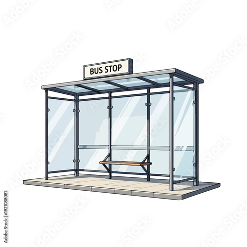 Bus stop shelter with bench urban public transportation hub