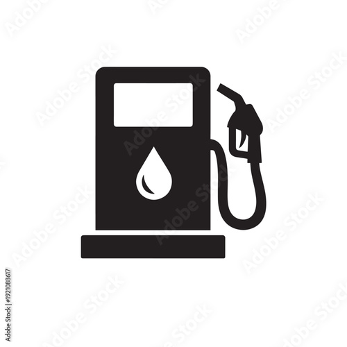 Black gas pump with white droplet and nozzle fuel gasoline petrol desig
