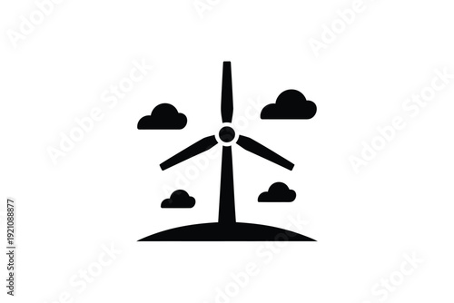 Wind turbine standing tall amidst clouds on a serene landscape.