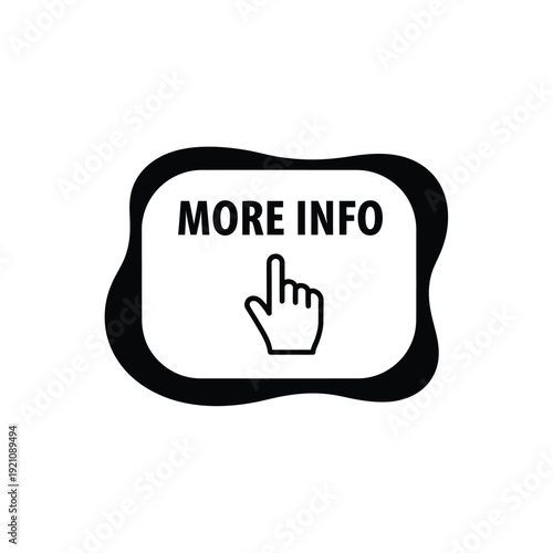 Vector illustration icon black and white more info button icon with hand cursor