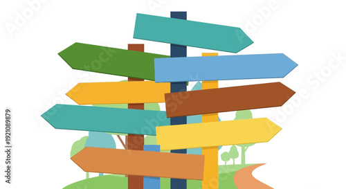 Colorful Directional Signs Pointing Different Ways.