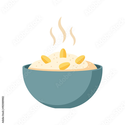 Hot rice bowl vector clipart illustration of steaming food in flat cartoon style