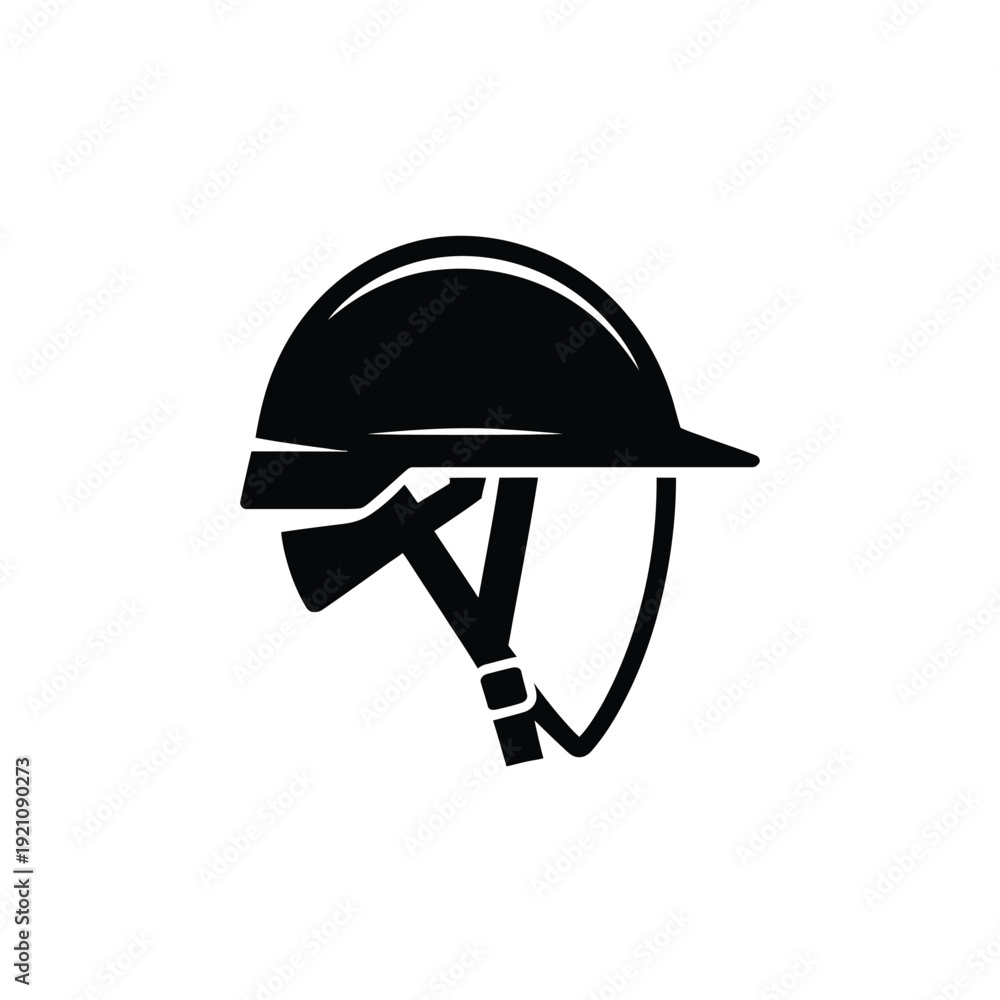 Fototapeta premium A simple black icon of a safety helmet on a white background.