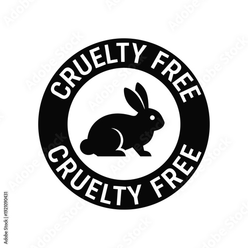 Vector illustration icon black and white logo of a rabbit in a circle with cruelty free text